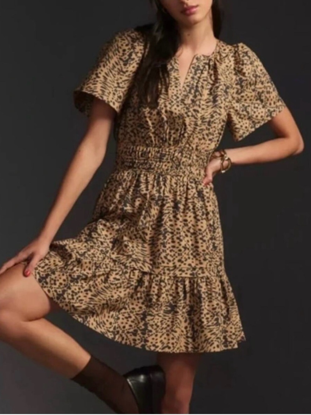 Anthropologie Somerset Short Sleeve Mini Dress in Leopard Print XS